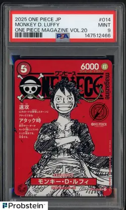 2025 ONE PIECE JPN PROMOS ONE PIECE MAGAZINE VOL.20 #014 MONKEY D. LUFFY PSA 9 - Image 1