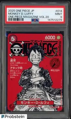 2025 ONE PIECE JPN PROMOS ONE PIECE MAGAZINE VOL.20 #014 MONKEY D. LUFFY PSA 9 - Image 1