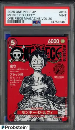 2025 ONE PIECE JPN PROMOS ONE PIECE MAGAZINE VOL.20 #014 MONKEY D. LUFFY PSA 9 - Image 1