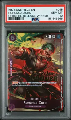 2024 ONE PIECE CAPTAIN PRE-RELEASE-WINNER RORONOA ZORO PSA 10 - Image 1