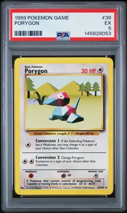 1999 POKEMON BASE SET UNLIMITED #39 PORYGON PSA 5 - Image 1