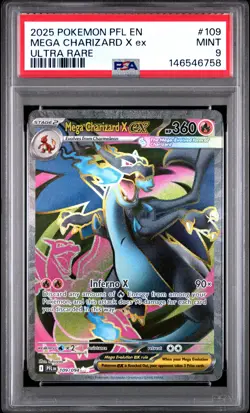 2025 POKEMON PFL EN-PHANTASMAL FLAMES ULTRA RARE #109 MEGA CHARIZARD X EX PSA 9 - Image 1