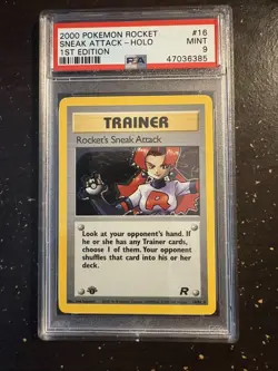 2000 Pokemon Team Rocket First Edition Rocket's Sneak Attack Holo #16/82 PSA 9 - Image 1