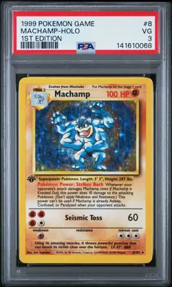 1999 POKEMON BASE SET 1ST EDITION #8 MACHAMP-HOLO PSA 3 - Image 1