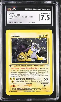CGC 7.5 Raikou 13/64 1st Edition Holo Neo Revelation Graded Pokemon Card - Image 1