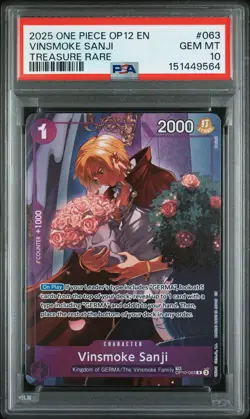 2025 ONE PIECE OP12-LEGACY OF THE MASTER TREASURE RARE VINSMOKE SANJI PSA 10 - Image 1