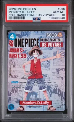 2026 ONE PIECE PROMOS ONE PIECE COLLEGE BK: US VOYAGE MONKEY D. LUFFY PSA 10 - Image 1