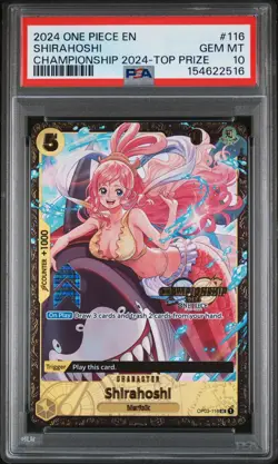 2024 ONE PIECE PROMOS CHAMPIONSHIP 2024-TOP PRIZE #116 SHIRAHOSHI PSA 10 - Image 1