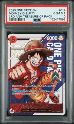 2025 ONE PIECE 3RD ANNIVERSARY TREASURE CP PACK #014 MONKEY D. LUFFY PSA 10 - Image 1