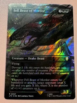 MTG FOIL Fell Beast of Mordor Borderless - The Lord of the Rings Commander #513 - Image 1