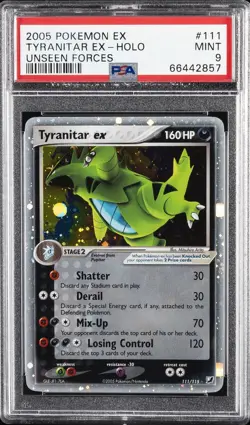 2005 POKEMON EX UNSEEN FORCES #111 TYRANITAR EX-HOLO PSA 9 - Image 1