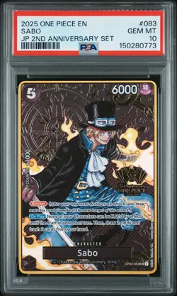 2025 ONE PIECE JAPANESE 2ND ANNIVERSARY SET #083 SABO PSA 10 - Image 1