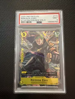 2025 ONE PIECE PROMOS ILLUSTRATION BOX VOL.3 #113 RORONOA ZORO PSA 9 - Image 1