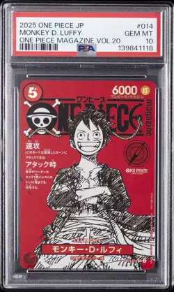 2025 ONE PIECE JAPANESE PROMOS ONE PIECE MAGAZINE VOL.20 MONKEY D. LUFFY PSA 10 - Image 1