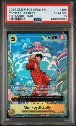 2024 One Piece OP08 En Monkey D Luffy Treasure Rare #109 PSA 10 Gem Mint - Image 1