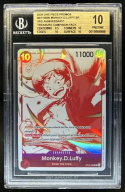 2025 One Piece Promos Monkey.D.Luffy 3rd Anniversary Treasure #ST10-006 BGS 10 - Image 1