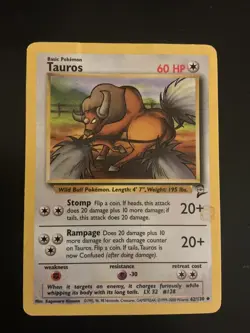 Pokemon Tauros Base Set 2 vintage card #062/130 Wotc 2000 - Image 1
