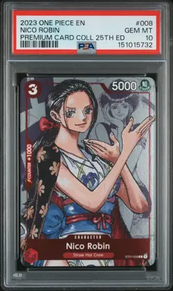 2023 ONE PIECE PREM BANDAI PREM CARD COLL 25TH ED #008 NICO ROBIN PSA 10 - Image 1
