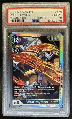 2021 Digimon Card Game WarGreymon Classic Box Topper #BT2-065 SR PSA 10 GEM MINT - Image 1