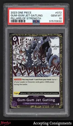 2023 One Piece Card Game Pillars of Strength #072 Gum-Gum Jet Gatling PSA 10 GEM - Image 1