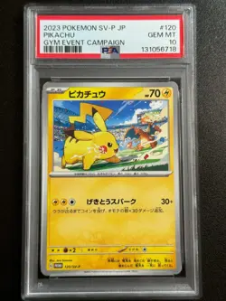 27956# Pokemon TCG Pikachu #120/SV-P PSA 10 GEM MT Japanese Gym Event Promo 2023 - Image 1