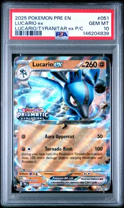 2025 POKEMON PRE EN-PRISMATIC EVOLUTIONS #051 LUCARIO EX PSA 10 - Image 1