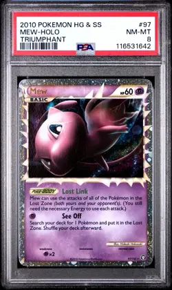 Pokemon Heartgold Soulsilver Triumphant Mew 97/102 Prime Rare Holo Foil PSA 8 NM - Image 1