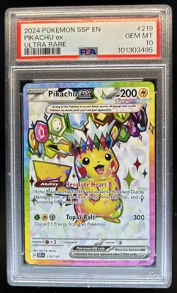 2024 Pokemon Surging Sparks Pikachu Ex #219/191 PSA 10 GEM MINT - Image 1
