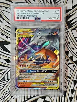 Reshiram & Charizard GX 20 Sun & Moon Unbroken Bond Tag Team Pokemon PSA 9 (095) - Image 2