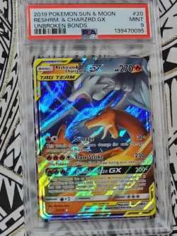 Reshiram & Charizard GX 20 Sun & Moon Unbroken Bond Tag Team Pokemon PSA 9 (095) - Image 3