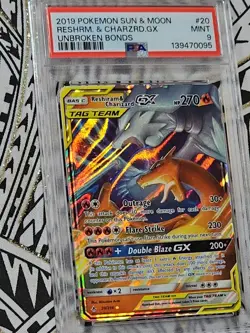 Reshiram & Charizard GX 20 Sun & Moon Unbroken Bond Tag Team Pokemon PSA 9 (095) - Image 5