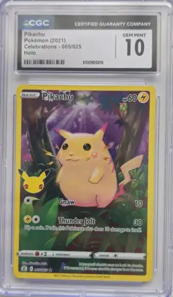 💥CGC Gem Mint 10 Celebrations Pikachu Full Art 005/025 Pokemon TCG - Image 1