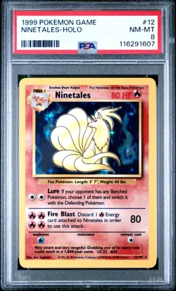 1999 Pokemon Base Set Unlimited English 12/102 Ninetales Holo PSA 8 - - Image 1