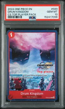 2024 ONE PIECE CHAMPIONSHIP 2024 TOP PLAYER PACK #020 DRUM KINGDOM PSA 10 - Image 1