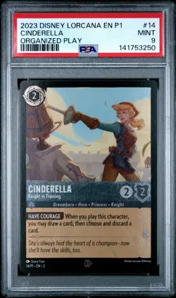 2023 DISNEY LORCANA EN P1-PROMO #14 CINDERELLA KNIGHT IN TRAINING PSA 9 - Image 1