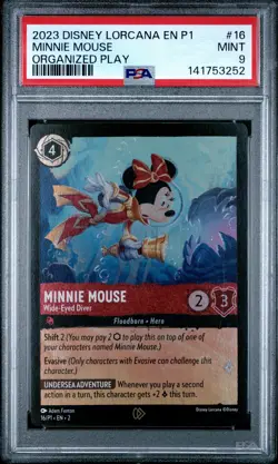 2023 DISNEY LORCANA EN P1-PROMO #16 MINNIE MOUSE WIDE-EYED DIVER PSA 9 - Image 1