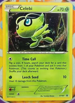 🔥2017 Pokemon CELEBI Black Star Promo COSMOS HOLO Card #XY187 HD GALAXY SWIRL📈 - Image 1