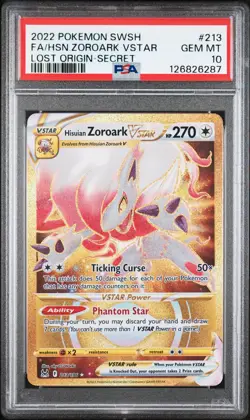 2022 POKEMON SWORD & SHIELD LOST ORIGIN FULL ART/HISUIAN ZOROARK VSTAR PSA 10 - Image 1