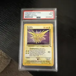 Pokemon Card Holo Zapdos 15/62 PSA 9 NM Fossil Corrected Foil - Image 1