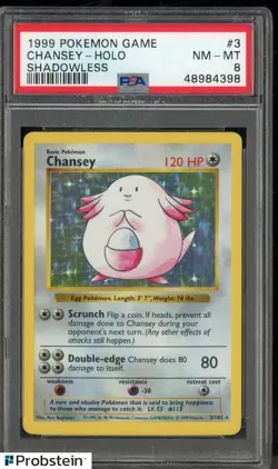 1999 Pokemon Game Shadowless #3 Chansey Holo PSA 8 NM-MT - Image 1