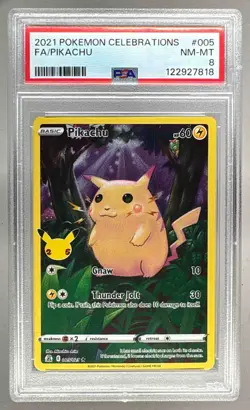 122927818 Pikachu 2021 Pokemon Sword & Shield Celebrations #005/025 Holo PSA 8 - Image 1