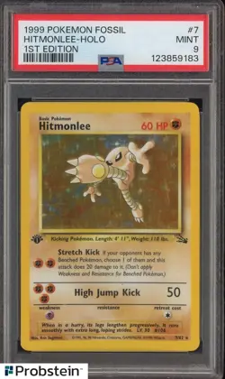1999 Pokemon Fossil 7 Hitmonlee Holo 1st Edition First Edition PSA 9 - Image 1
