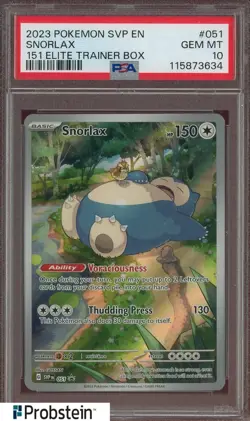 2023 Pokemon SVP EN 151 Elite Trainer Box #051 Snorlax PSA 10 GEM MINT - Image 1