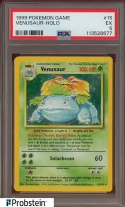 1999 Pokemon Game Base Set #15 Venusaur Holo PSA 5 EX - Image 1