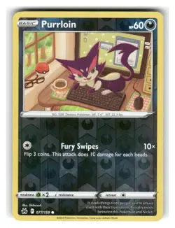 Purrloin 077/159 Common Crown Zenith Pokemon Reverse Holo Near Mint - Image 1