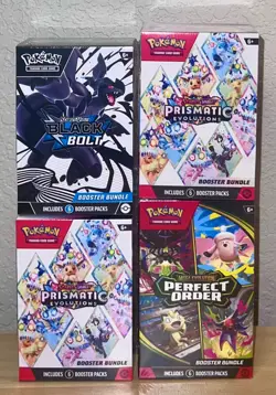 Pokemon Booster Bundle Lot Prismatic Evolutions x2, Black Bolt, Perfect Order - Image 1