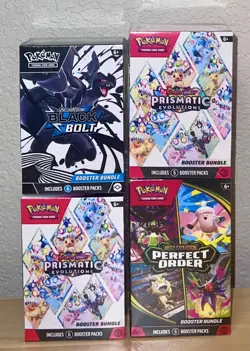 Pokemon Booster Bundle Lot Prismatic Evolutions x2, Black Bolt, Perfect Order - Image 5