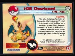 1999 Topps Pokemon TV Animation Edition Charizard #6 Black Topps Logo - Image 2