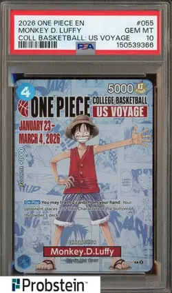 2026 One Piece EN College Basketball US Voyage #055 Monkey D Luffy PSA 10 - Image 1
