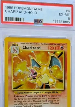 1999 Pokemon Charizard Holo PSA 6 Base Set Unlimited #4 WOTC EX-MT - Image 1